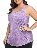FOREYOND Plus Size Workout Tank Tops Loose Fit Racerback Sleeveless Shirts Gym Running Yoga Clothes for Women, 1_light purple, XX-Large M
