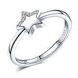Yumilok 925 Sterling Silber Zirkonia Stern Offener Ring Jahrestag Verlobungsring für Damen Mädchen, Größe 49-57 Verstellb