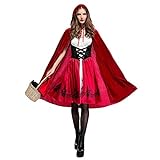 IMEKIS Damen Rotkäppchen Kostüm Erwachsene Halloween Karneval Fasching Cosplay Partykleid Prinzessin Märchen Verkleidung Little Red Riding Hood Kleid und Umhang mit Kapuze Performance Outfit Rot M