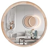 CASSILANDO Runder Spiegel, 76cmx76cm hölzerner Kreis Wandspiegel, großer runder dekorativer Spiegel, runder Eitelkeitsspiegel für Wohnzimmer, Badezimmer, Schlafzimmer, Eingang, natürliche Farb
