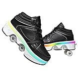 Schuhe mit Rollen LED Leuchtend Skates 4-Rad Verstellbare Rollschuhe Verstecktes Rad für Laufsportschuhe Zum Spielen für Männer Frauen U