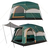 COSTWAY Zelt für 4-6 Personen, Campingzelt mit Vorzelt und 2-Raum-Trennwand, großes Tunnelzelt mit eingenähtem Zeltboden, wasserdicht, Familienzelt mit Trag