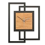 Kreative Feder Designer-WANDUHR aus Holz Größe ca.46,5x59 cm schwarz-braun - Designeruhr mit flüsterleisem Uhrwerk (leises Funkuhrwerk)