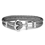PAUL HEWITT Anker Armband PHREP - Segeltau Armband in Grau, Armband mit Anker Schmuck aus Edelstahl (Silber) in Größe XL