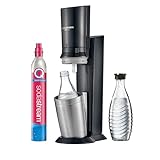 SodaStream Crystal 3.0 Wassersprudler mit 1x Quick-Connect CO2-Zylinder und 2X Glaskaraffen, Silber, Schwarz, Titan, 45