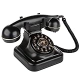 Sangyn Retro Festnetztelefone Klassisches Retro Telefon mit Wählscheibe Einstellbare Lautstärke Vintage Nostalgie Telefon für Home Office Dekoration, Schw