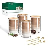 Latte Macchiato Gläser Doppelwandig 400ml 4er Pack mit 4 Löffeln Doppelwandige Kaffeegläser Cappuccino Tassen Spiralförmig Espressotassen Thermogläser Teegläser aus Borosilikatg