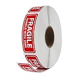 BIGKASI 1000 Pcs Fragile Stickers Vorsicht zerbrechlich Aufkleber-Handle with Care Selbstklebend Versandetiketten Achtung Warnaufkleber Vorsicht zerbrechlich für Versand Paket Karton Umziehen(25x76mm)