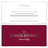 30 x Silberne Hochzeit Einladungskarten Silberhochzeit Einladungen 25 Jahre - Burgunder Silb