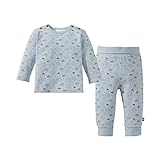 Bornino Basics Schlafanzug-Set für Babys blau - Zweiteiler - Allover-Wolken-Print - mit Druckknöpfen - Rippenbündchen - Interlock-Qualität - Größe 86