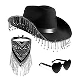 wecmkah Cowboy Cowgirl Hut Für Weibliche Männer Western Top Hut Halstuch Schal Herz Sonnenbrille Bachelorette Party Kostüm Zubehör Frauen Zubehö