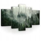 Bilder Wald Nebel Natur Groß 5 Teling SET XXL 170 x 100 cm - Wohnzimmer Canvas Leinwandbilder Wandbild Kunstdruck Wandbilder Wand Bild auf Leinwand UV-Beständig Aufhängefertig