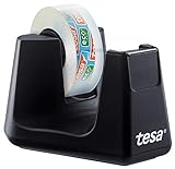tesa Easy Cut SMART Klebebandabroller für Tische / Kompakter Tischabroller mit Anti-Rutsch-Technologie für Klebefilm, inkl 1 Rolle tesafilm Eco & C