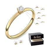 Verlobungsring Gold 585 750 PERSONALISIERT + ETUI mit individueller GRAVUR Damen-Ring Heiratsantrag Diamant-Ring Zirkonia Aquamarin Rubin Smaragd Saphir Brillant Blautop