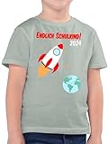 Kinder T-Shirt Jungen - Einschulung Junge - Endlich Schulkind Rakete 2024-164 (14/15 Jahre) - Sage Grün - Tshirt Shirt für schulanfänger schulbeginn t 1. Schultag Geschenk schulanfangsgeschenk