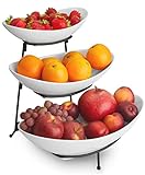 DEELIA® Obst Etagere | 3-stöckig | Keramik Obstschale modern & weiß | Praktische Obst Aufbewahrung für die Küche | Etagere 3 Etagen für Obst & Gemü