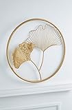3D Wandbild 'Ginkgo' aus Metall, golden, rund, Ø 43 cm, Wandschmuck, Wanddeko, Wandverzierung, Deko-Objek