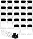 Tebery 24 Stück transparente Kunststoff-Gewürzgläser mit schwarzer Klappdeckel, 255 ml, Gewürzgläser, Flasche zum Ausgießen oder Sieb Shaker für die Aufbewahrung von Gewü