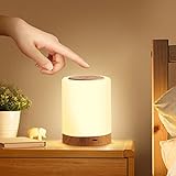 Aisutha LED Nachttischlampe Touch Dimmbar mit 10 Farben und 4 Modi, Holzmaserung Nachtlicht USB Aufladbar, Tischlampe mit Timing Funktion für Schlafzimmer W