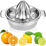 Zitronenpresse Zitruspresse Edelstahl 18/8 Manuelle mit Behälter 350ml, Durchmesser 13,8 cm, Spülmaschinenfest, Profiqualität Rostfreie Saftpresse Limettenpresse Graperuit-Orangenpresse E