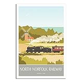 Vintage North Norfolk Eisenbahn Reise Poster Windmühle Dekorative Poster Modern Schlafzimmer Leinwand Kunst Poster Bild Malerei Poster Wanddeko Kunst Geschenk