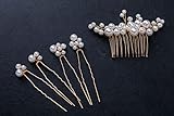 Brautkrone 5-teiliger Haarschmuck mit verschiedenen Perlengrößen – Haarkamm für die Hochzeit oder als Festtagsmode – Schmuck Set mit weißen Perlen auf goldfarbenem D
