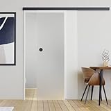Softclose Schiebetür Komplettset mit Tür satiniert Beschlag Schwarz matt 935 x 2058 mm - Glasschiebetür Komplettset Milchglas für Zimmer Küche B