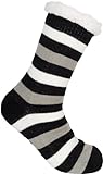 styleBREAKER Unisex ABS Stoppersocken mit Streifen Muster, warme ABS-Socken, Größe 35-42 EU / 5-10 US / 4-8 UK 08030009, Farbe:Schwarz-Grau-Weiß