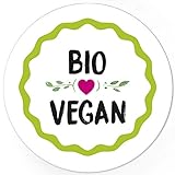 48 runde Design Etiketten - BIO VEGAN - Aufkleber passend für Vegetarisch Biologisch Hotel Buffet Essen Nahrungsmittel - Motiv: mit H