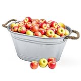 Spetebo Zinkwanne Blumenkübel mit Griffen aus Jutekordel - 64 x 42 cm - Metallwanne Pflanztopf oval Silber verzinkt - Garten Deko Wanne Blumentopf Blumenschale Pflanzkübel Pflanzschale Zinkb