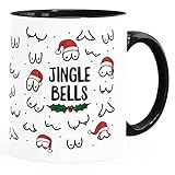 MoonWorks® Kaffee-Tasse Jingle Bells Brüste Muster Weihnachten Titten mit Weihnachtsmütze Bürotasse lustige Geschenke weiß-innen-schw