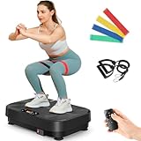 THERUN Vibrationsplatte, Rüttelplatte Sport für Zuhause, 1-99 Verschiedene Vibrationsintensitäten, Für Muskelaufbau, Fettabbau und Ganzkörpertraining, Kommt mit 4 Fitnessbändern (Black)