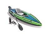 Intex Challenger K1 Kayak 1 Man Inflatable Canoe with Aluminum Oars and Hand Pump, Green/B