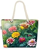 VOID Zinnien Blumen Strandtasche Shopper 58x38x16cm 23L XXL Einkaufstasche Tasche Reisetasche Beach Bag