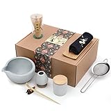 Artcome 9-teiliges japanisches Matcha-Tee-Set, Matcha-Schüssel mit Ausgießer, Matcha-Schneebesen, Matcha-Pulver-Caddy, traditionelle handgefertigte Matcha-Zeremonie-Geschenkbox-S