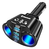 Kefflum Zigarettenanzünder Splitter Adapter, Dual USB Auto Ladegerät, KFZ Ladegerät Verteiler, 2 Fach Steckdose 12V/24V 90W mit LED Voltmeter Schalter für Handy Tablet GPS D