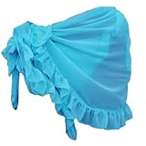 Blausky Damen Strand Wrap,Hawaii Sarong Pareo,Chiffon Bikini Rock Strandrock Sexy Strandkleider Seitliche Schnürung Durchsichtig Badeanzug Wickelrock Strandkleid für Urlaub,50x140cm,Himmelb