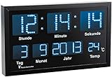 Lunartec Digital Wanduhr: LED-Funk-Tisch- und Wanduhr mit Datum und Temperatur, 412 Blaue LEDs (Digitaluhr mit Temperaturanzeige, Led Uhren, Beleuchtete)