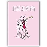 10 Einladungskarten: Einladung zum Kindergeburtstag für Mädchen mit Hasen in rosa • im Set mit Umschlägen um Freunde und F