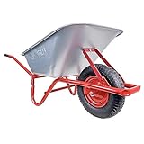 BPA Schubkarre 100l Liter verzinkt Luftrad Schubkarren groß Garten Scheibtruhe Bauschubkarre | Rahmen rot | Metallfelge | sehr stab