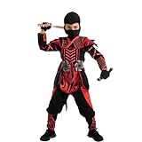 Spooktacular Creations Rot Schwarz Halloween Krieger Ninja Kostüm für Jungen und Mädchen, Halloween Verkleidungsparty, Ninja Rollenspiel, Themenpartys für Weihnachten,