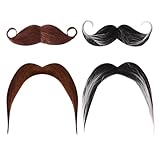 SAIIURV 4PCS Schnurrbart zum Ankleben, Schnauzer zum Ankleben, Fake Bart Selbstklebend, Fake Mustache, Lustige 80er Jahre Bart Kostüm Falscher Bärte Schnurrbart für Halloween Cosplay Geburtstag (4PCS)