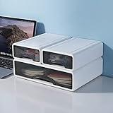 Vinteky Schubladenbox, Stapelbare Mini Aufbewahrungsbox aus hochwertigem Kunststoff (PP), Sichtbar Schubladenschrank Schubladencontainer für Büro/Wohnzimmer/Schlafzimmer, 34 x 25 x 16,5cm, Weiß