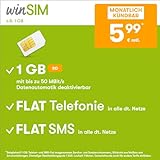 Handytarif winSIM z.B. Allnet Flat 1 GB – (Flat Internet 5G 1 GB, Flat Telefonie, Flat SMS und Flat EU-Ausland, 5,99 Euro/Monat, monatlich kündbar) oder andere T