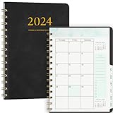 2024 Planer A5, Softcover Tagebuch, Terminplaner Ringbuch mit Monatsregistern – Terminkalender (Jan.2024-Dez.2024), stabiles Hardcover Planer 2024 – Schw