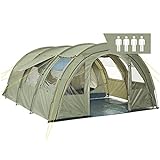 CampFeuer Zelt Multi für 4 Personen | Olivgrün | Tunnelzelt mit riesigem Vorraum, 5000 mm Wassersäule | Campingzelt mit Bodenplane und versetzbarer Vorderwand | Gruppenzelt, F