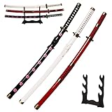 FITCOS 102 cm Anime Samurai Schwert Roronoa Zoro 3 Piece Set Holz Katana für Cosplay, Geschenk-Shusui/Wado Ichimonji/
