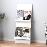 Freistehender Zeitschriftenständer aus Holz, bodenstehender Zeitungshalter, Leaning Book Nizer für Büro, Eingangsbereich und Wohnzimmer (weiß, 60 x 100 cm) – stilvolle Aufbewahrungslösung