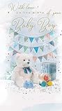 ICG Glückwunschkarte zur Geburt eines Jungen, Teddybär-Wimpelkette, Elefant-Spielzeug