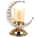 PRETYZOOM Gold Ramadan Kerzenhalter Mond Glas Teelichthalter Arabische Kerzenleuchter Metall Kerzenständer Eid Mubarak Ornamente Muslim Islam Dekoration Wohnzimmer Tischdeko Muslimische Dek